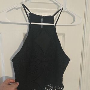 Elegant Black Lace Halter Top